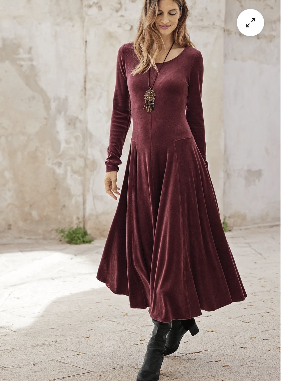 PERUVIAN CONNECTION NWT $218 Solid Red Wine Velour Velvet Marais Maxi Dress Sz L